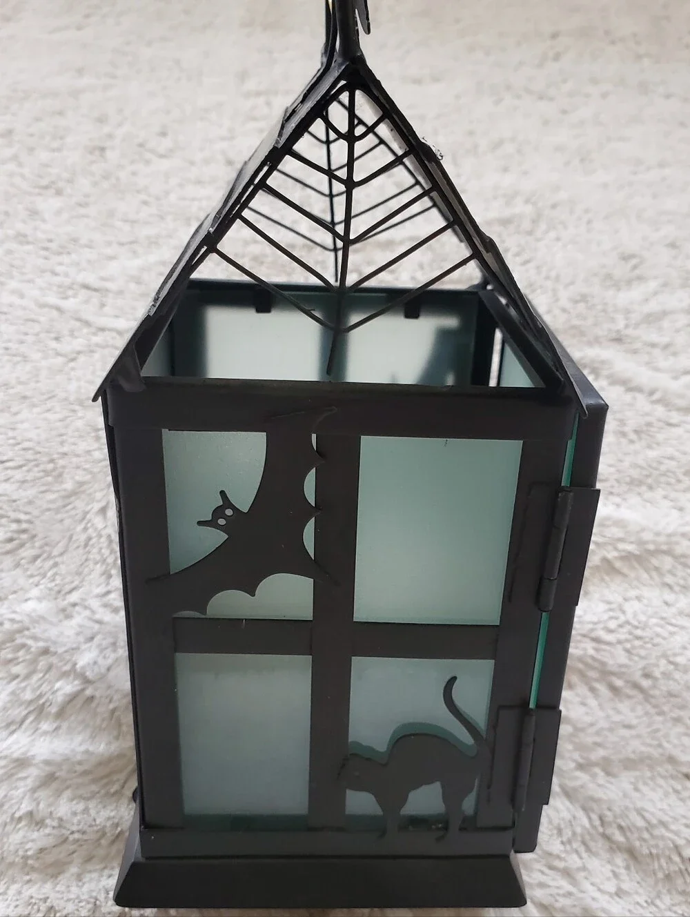 Halloween Window Candle Holder with Ghost Pumpkin Witch Accents - Black